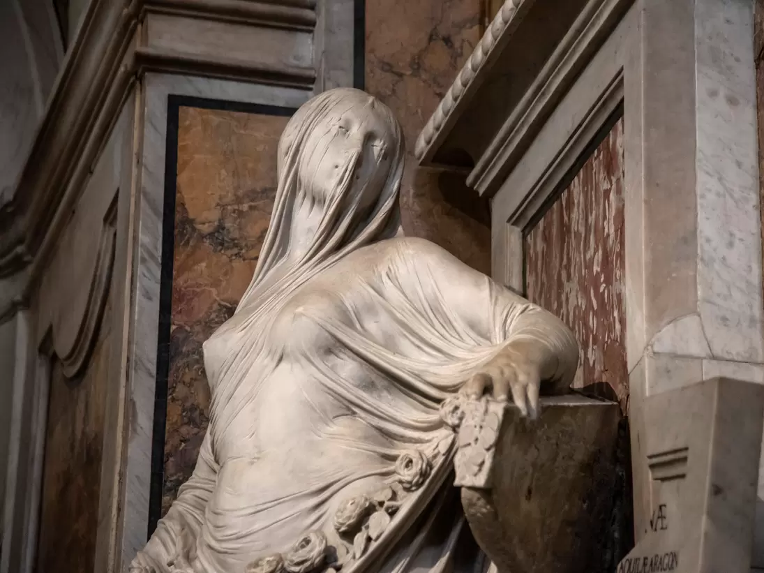 NAPLES, ITALY - JUNE 11: The Modesty of Antonio Corradini in the Sansevero Chapel during the reopening to the public on June 11, 2020 in Naples, Italy. The Sansevero Chapel Museum can be visited again after the closure imposed by the lockdown for ...