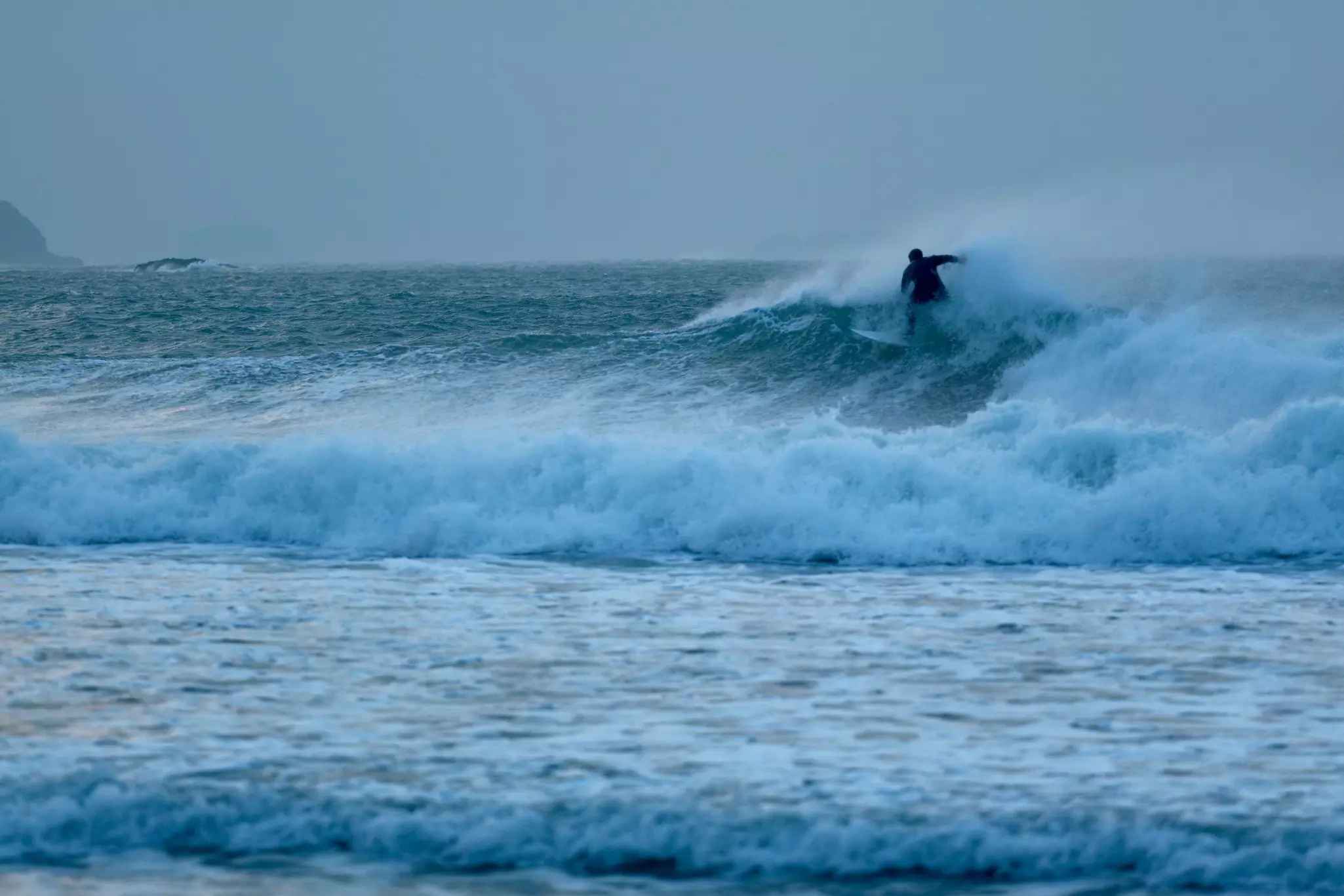 Surfing on a stormy day. Whitesands Pembrokeshire.