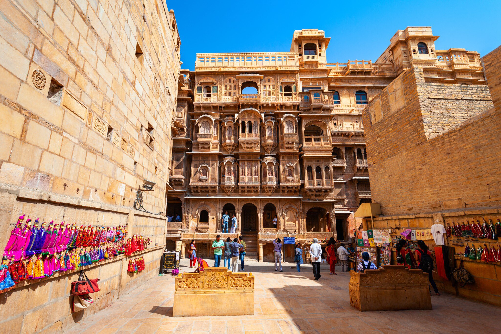 Exterior of Patwon ki Haveli in Jaisalmer city, Rajasthan, India.
