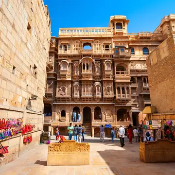 Exterior of Patwon ki Haveli in Jaisalmer city, Rajasthan, India.