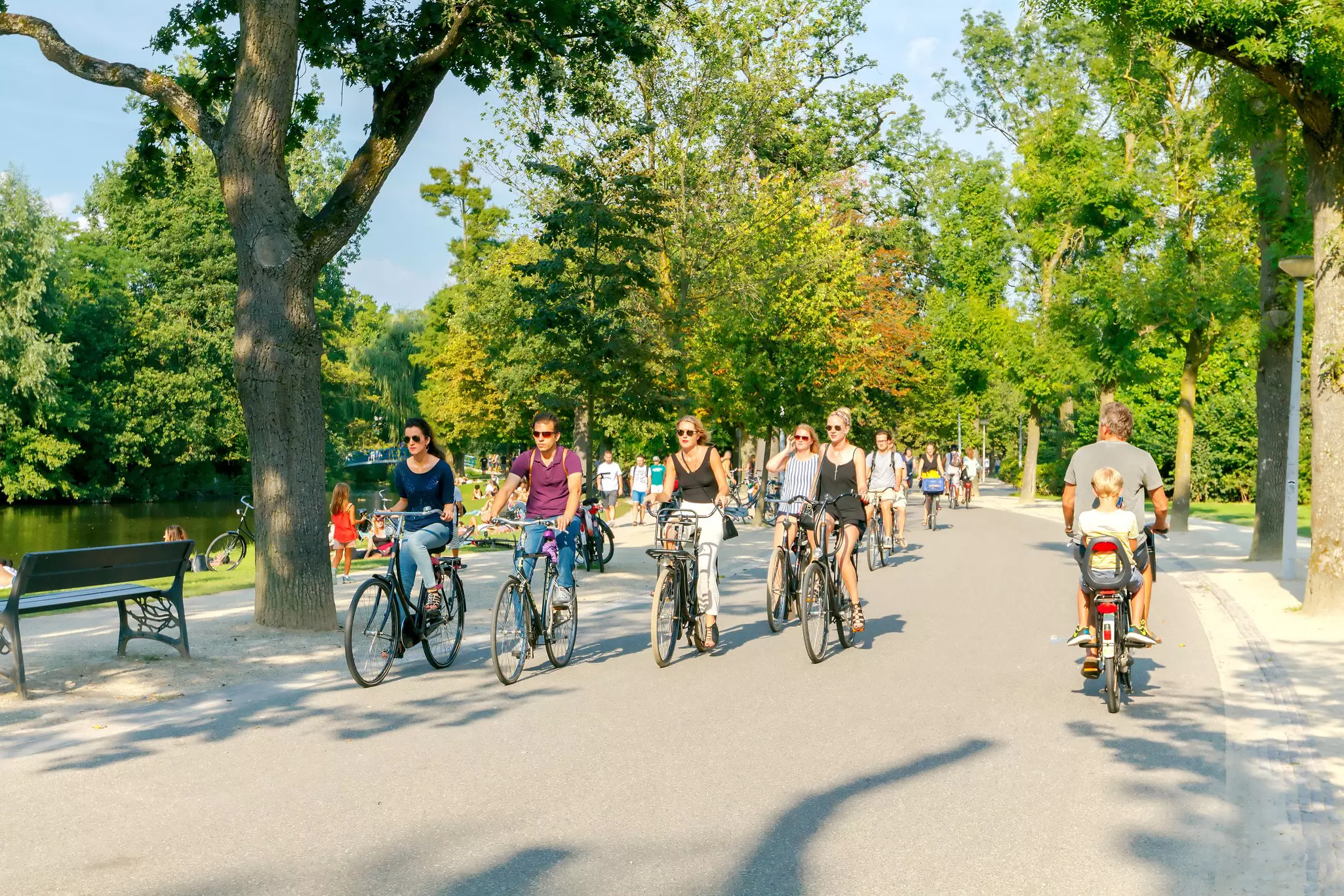 Amsterdam, The Netherlands - August 27, 2016: Vondelpark a favorite place for rest and walking residents and tourists. The park has good infrastructure for cyclists.