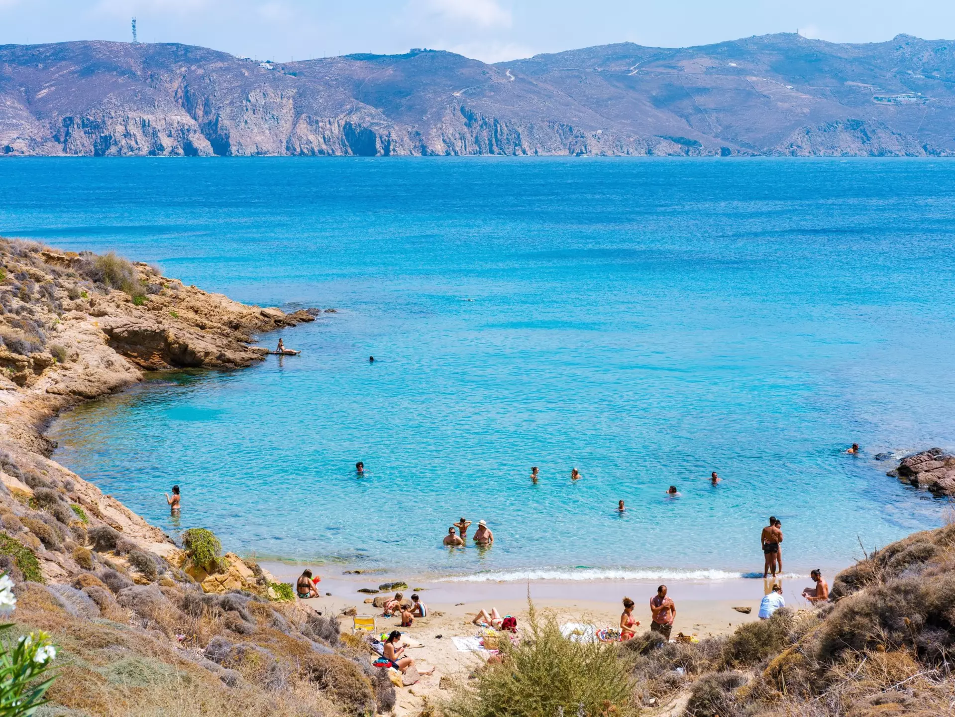 Agios Sostis, a wild and free beach in the north of Mykonos.