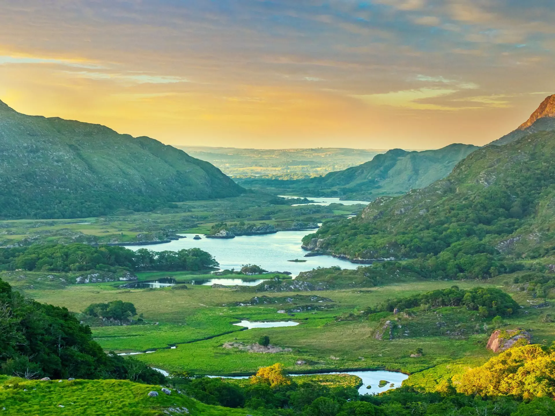 A lake in a green valley.