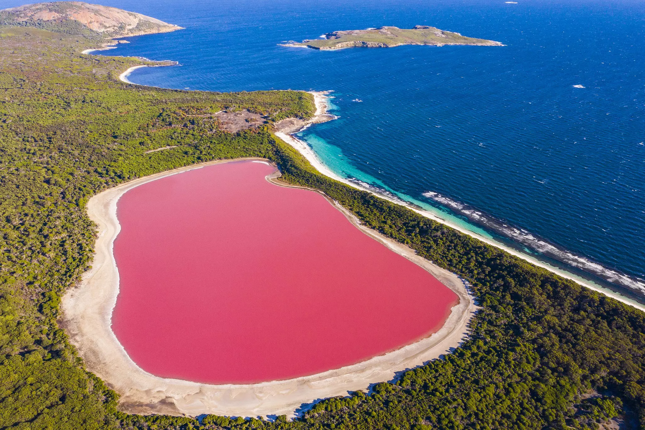 From an aerial perspective, Western Australia’s Lake Hillier pops © Philip Thurston / Getty Images