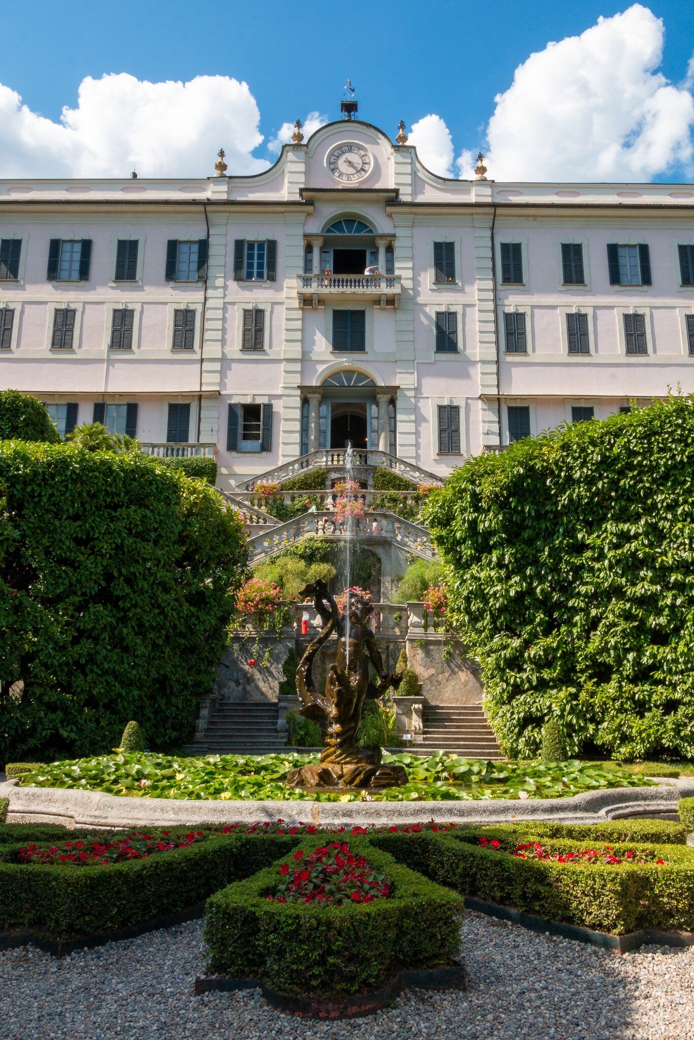 The beautiful exterior of the famous Villa Carlotta seen from the main entrance, Tremezzo.