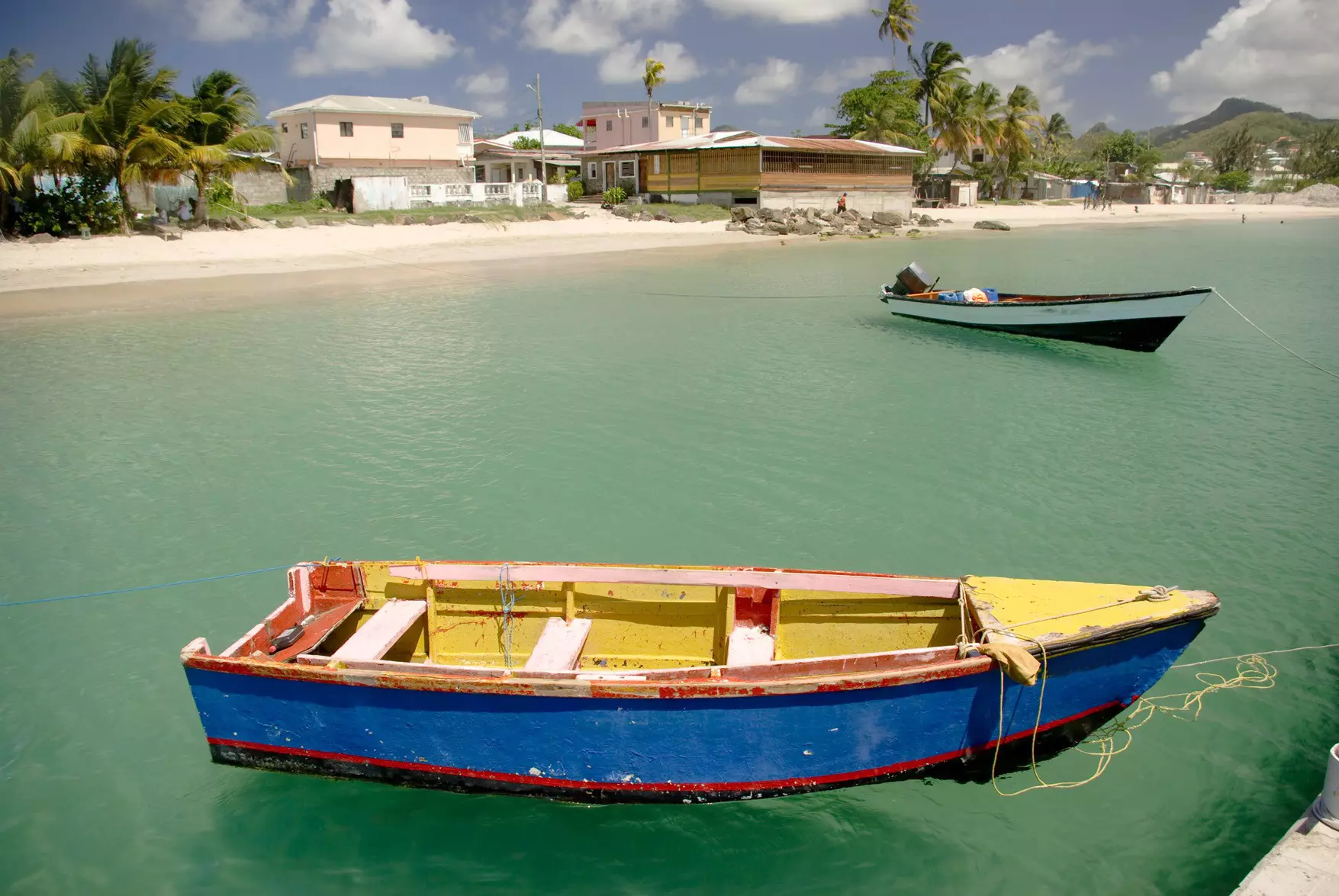 colorful fishing boats moored at Gros Islet St Lucia