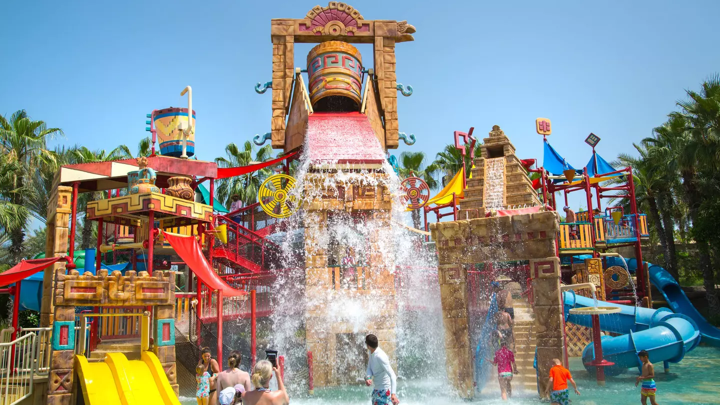 People playing in the water playground zone, Atlantis Aquaventure, Palm Jumeirah, Dubai, UAE, Middle East