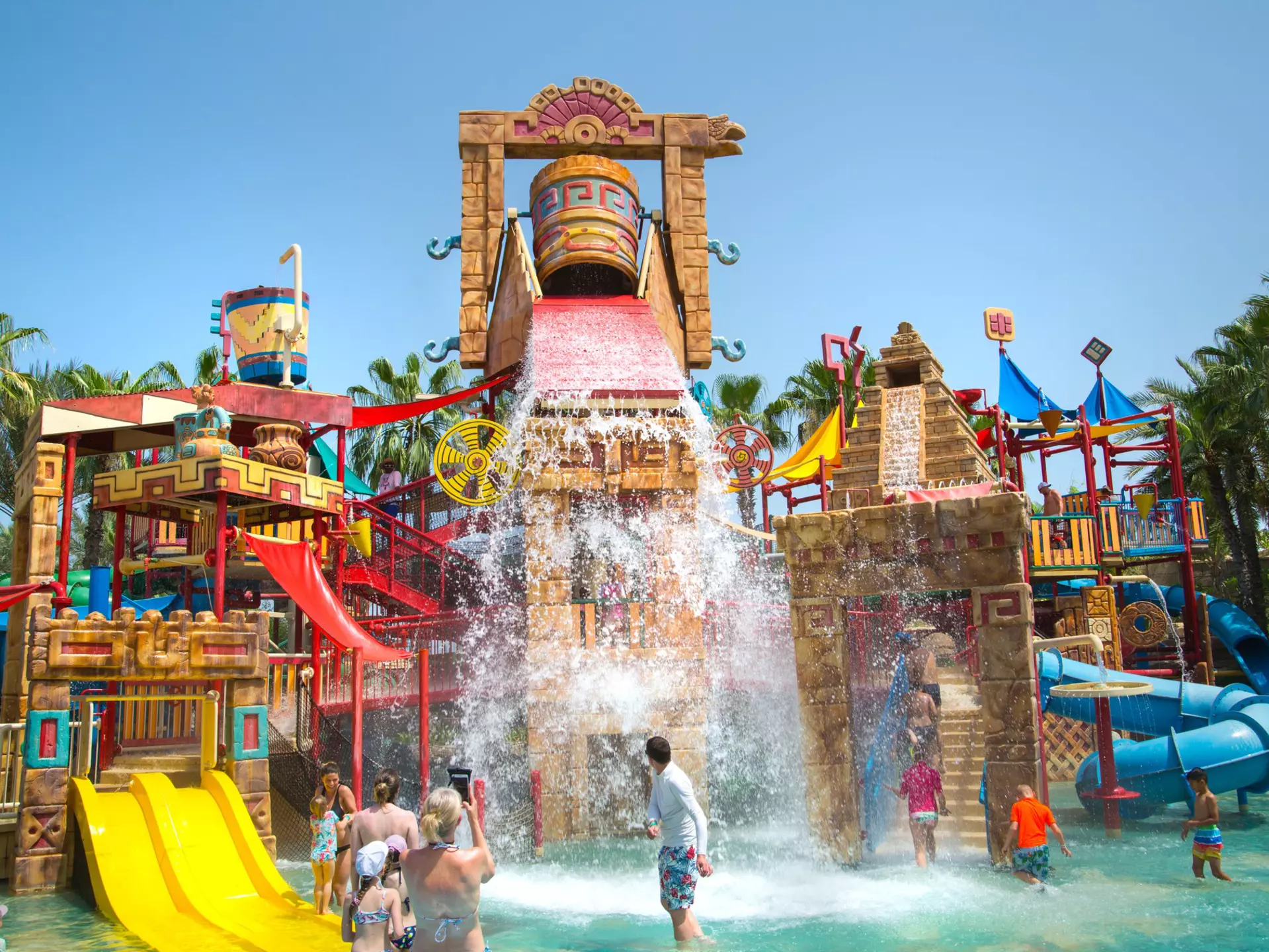 People playing in the water playground zone, Atlantis Aquaventure, Palm Jumeirah, Dubai, UAE, Middle East