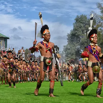 Indigenous villages perform traditional dances at the Hornbill Festival in Kohima, Nagaland, India.