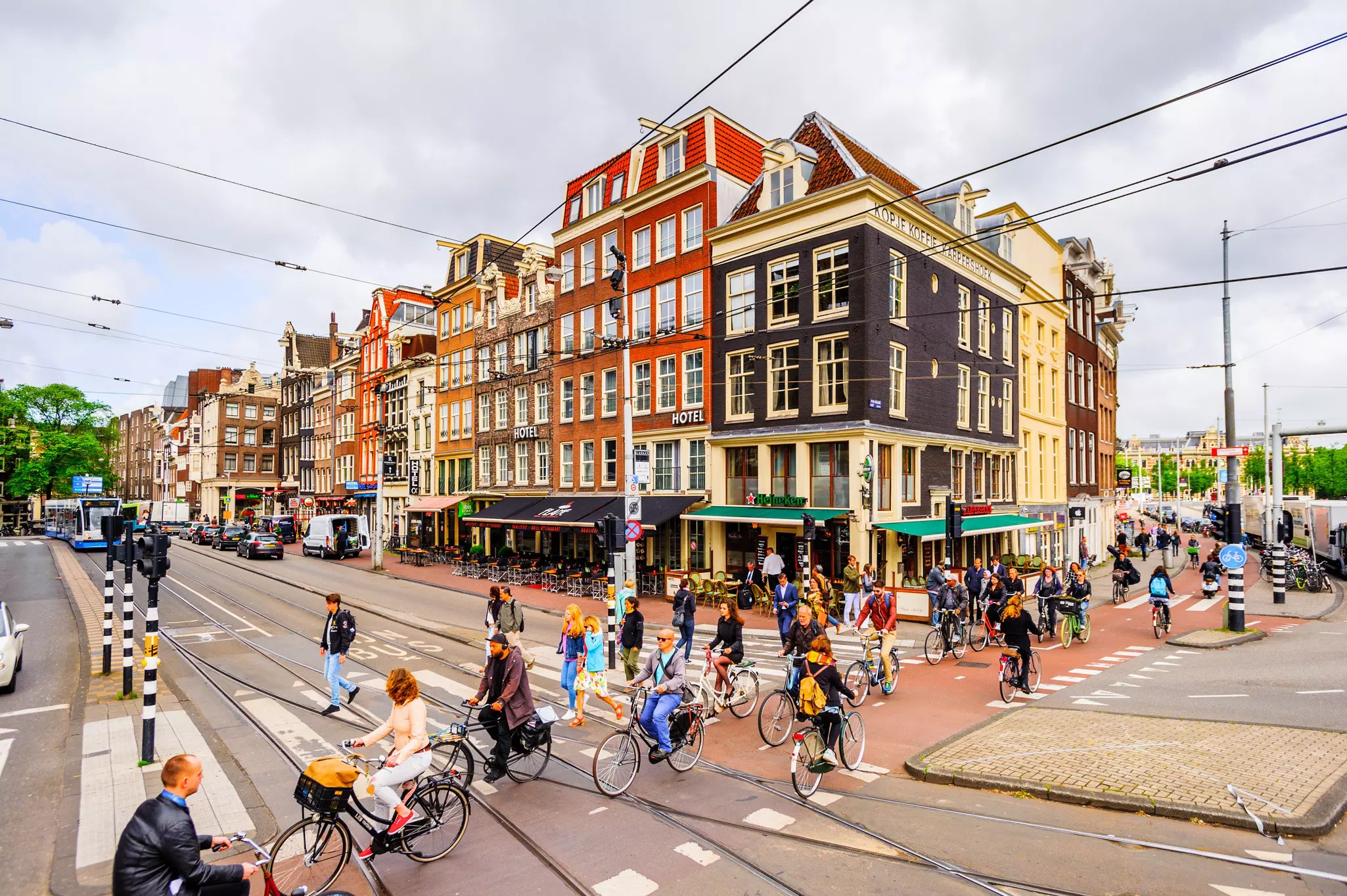 Bikes at a busy crossing in Amsterdam