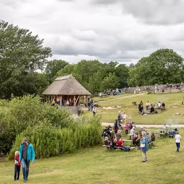 People take part in attractions in the Land of Legends, Lejre, Denmark. 