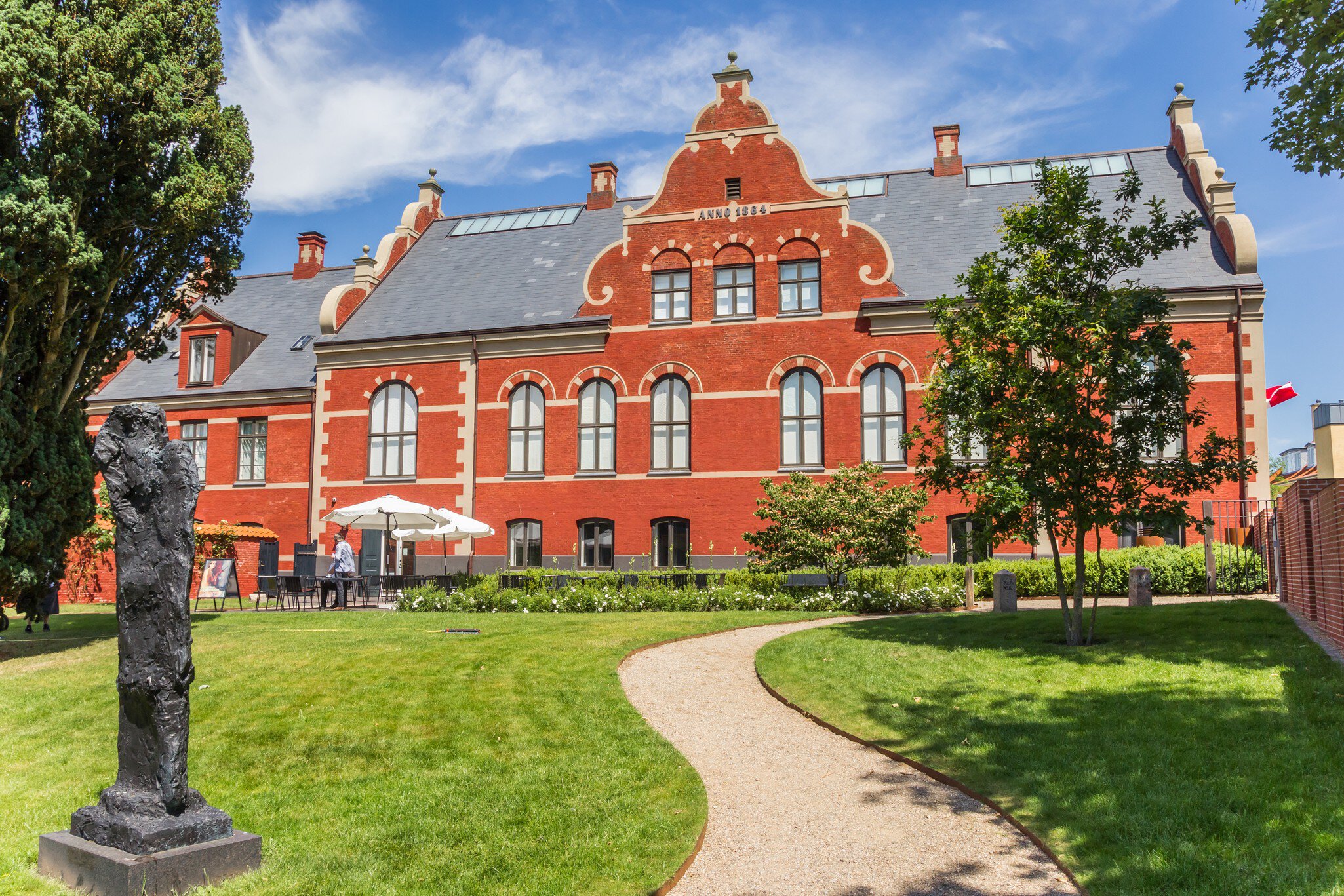  Facade of the art museum in a park in Ribe, Denmark.