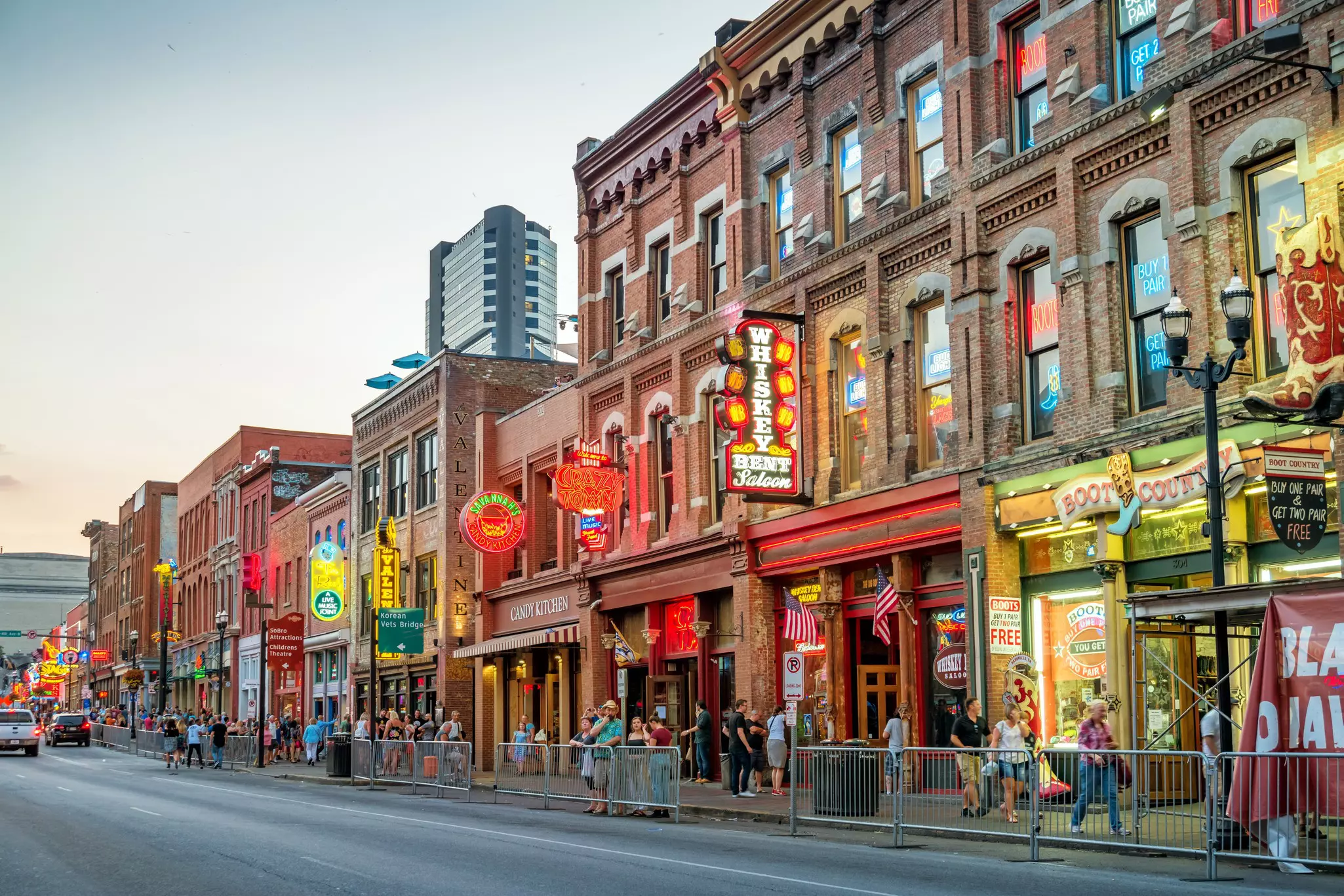 Broadway pub district in downtown Nashville Tennessee USA