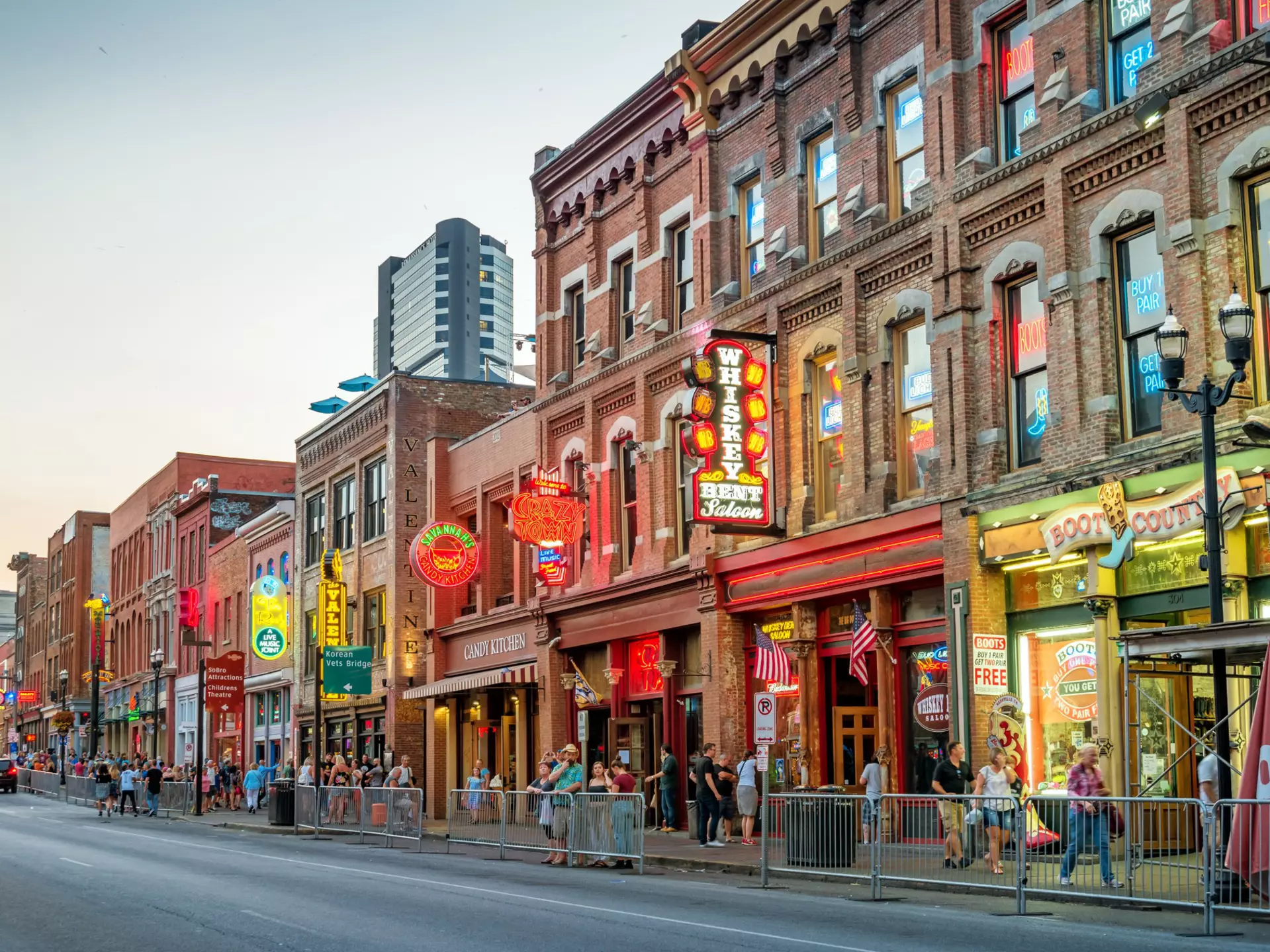 Broadway pub district in downtown Nashville Tennessee USA