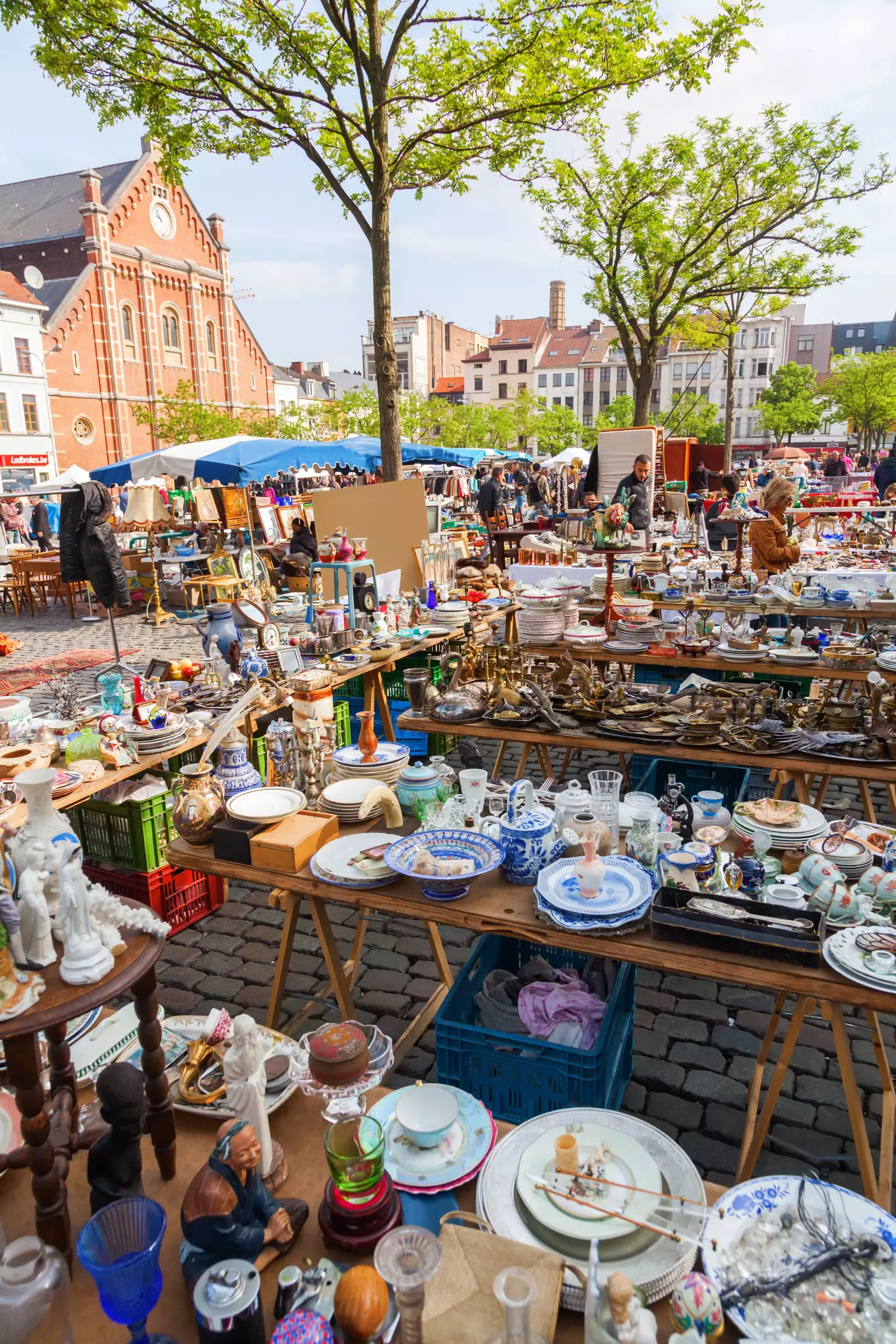 Stalls at the flea market on Place du Jeu de Balle in Brussels