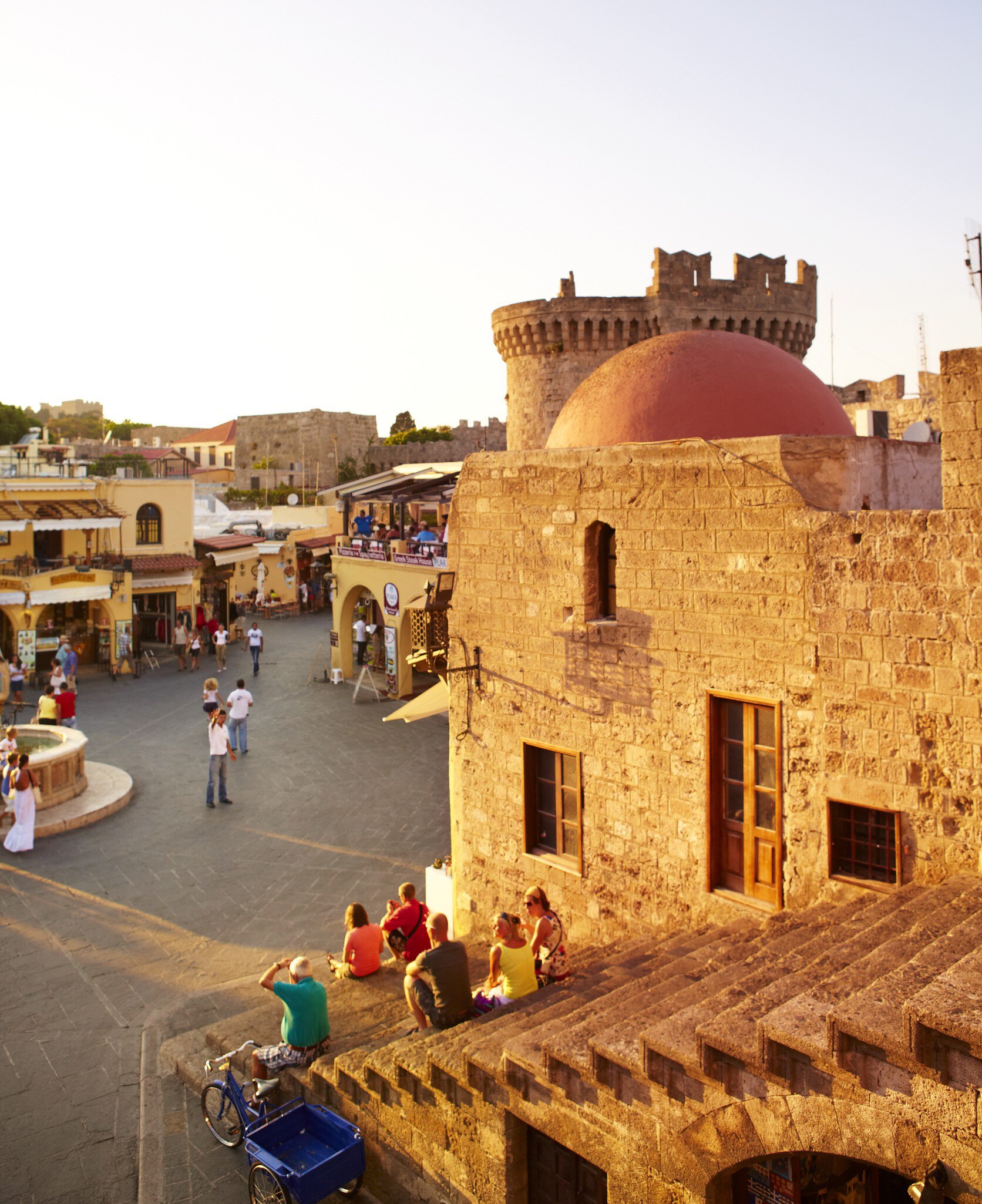 Sunset on ancient town square.