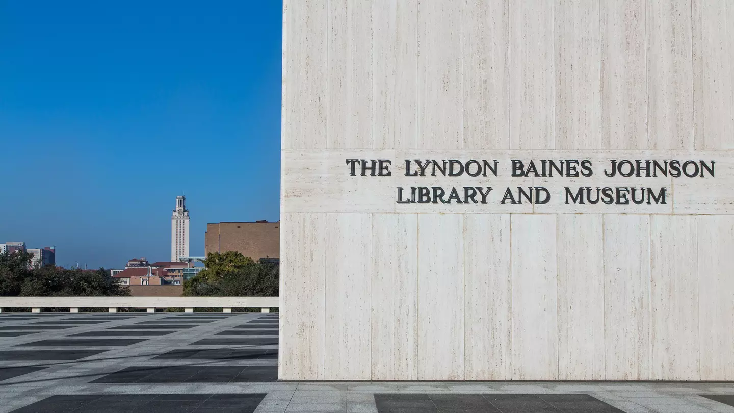 The outside of the Lyndon Baines Johnson LIbrary and Museum is pictured