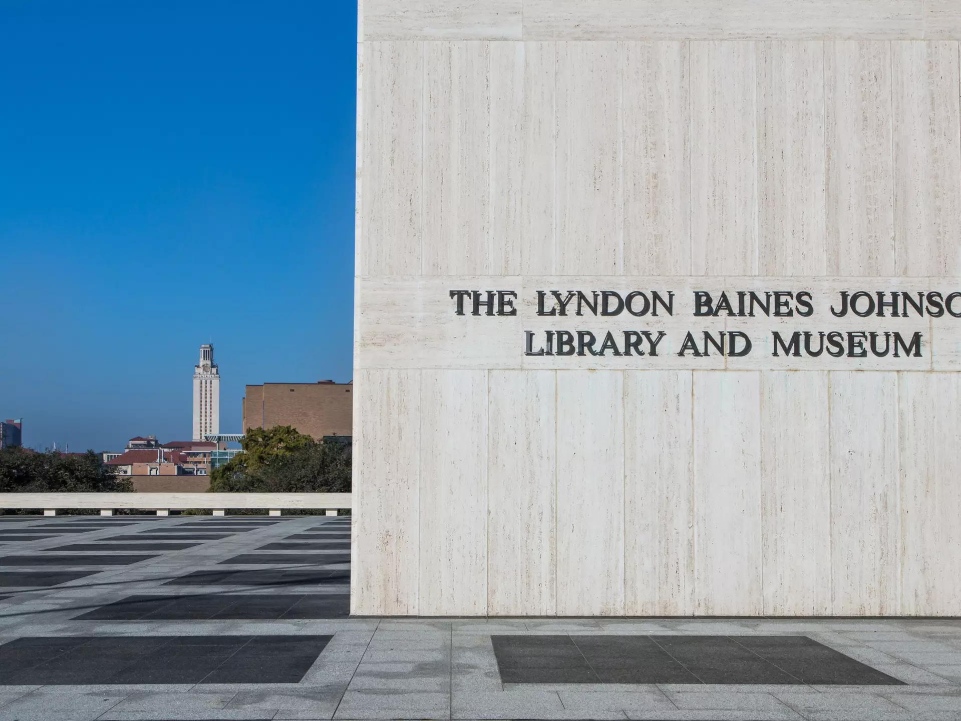 The outside of the Lyndon Baines Johnson LIbrary and Museum is pictured