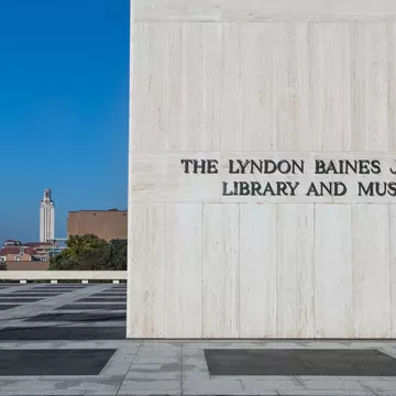 The outside of the Lyndon Baines Johnson LIbrary and Museum is pictured