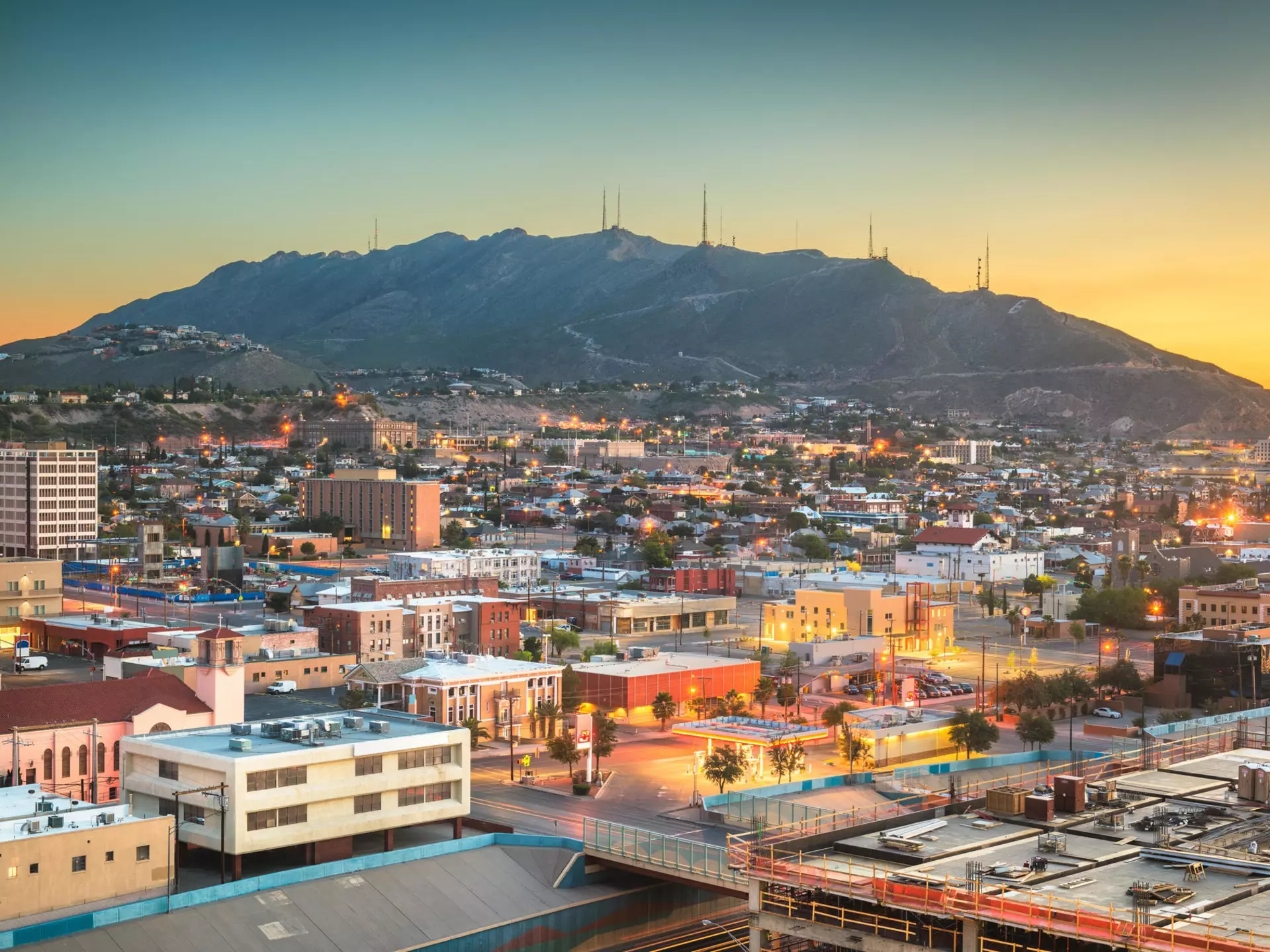 The El Paso skyline at sunset, looking towards Scenic Drive Overlook
