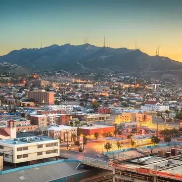 The El Paso skyline at sunset, looking towards Scenic Drive Overlook