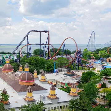 A vast theme park with several roller coasters at Cedar Point Amusement Park in Sandusky, Ohio
