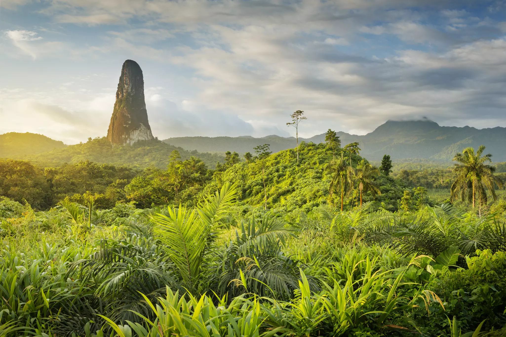 Hazy light over Pico Cão Grande, São Tomé and Príncipe.