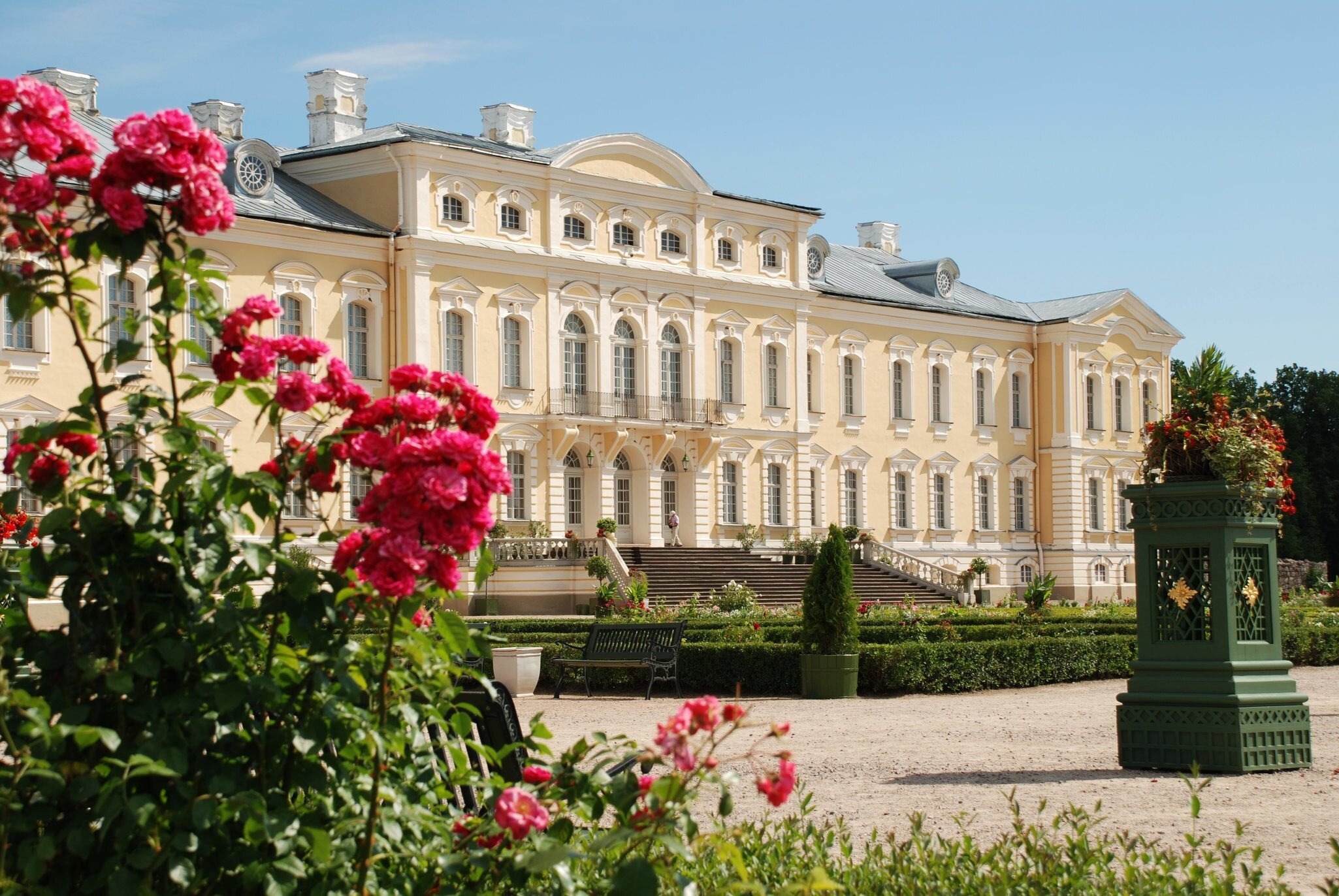 Rundale Palace is one of the most outstanding monuments of Baroque and Rococo art in Latvia. www.rundale.net

Beautiful roses and Baroque - Rococo style palace in background - stock photo
