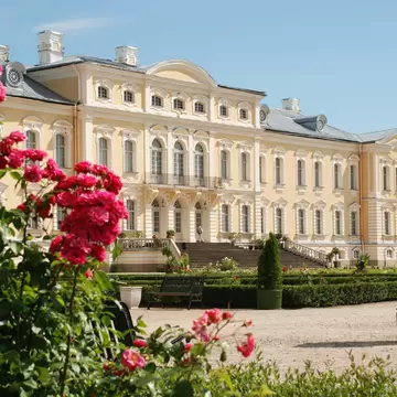 Rundale Palace is one of the most outstanding monuments of Baroque and Rococo art in Latvia. www.rundale.net

Beautiful roses and Baroque - Rococo style palace in background - stock photo

