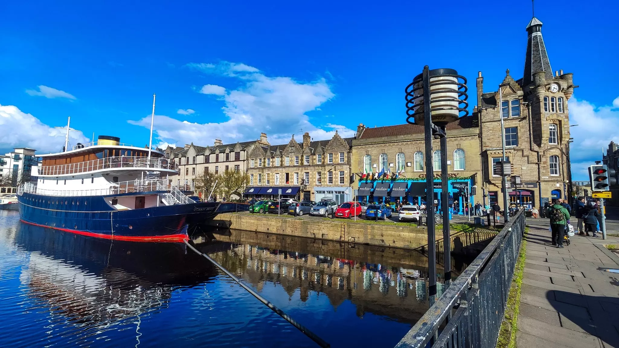 A vintage boat by the dock at Leith, Edinburgh, Scotland.