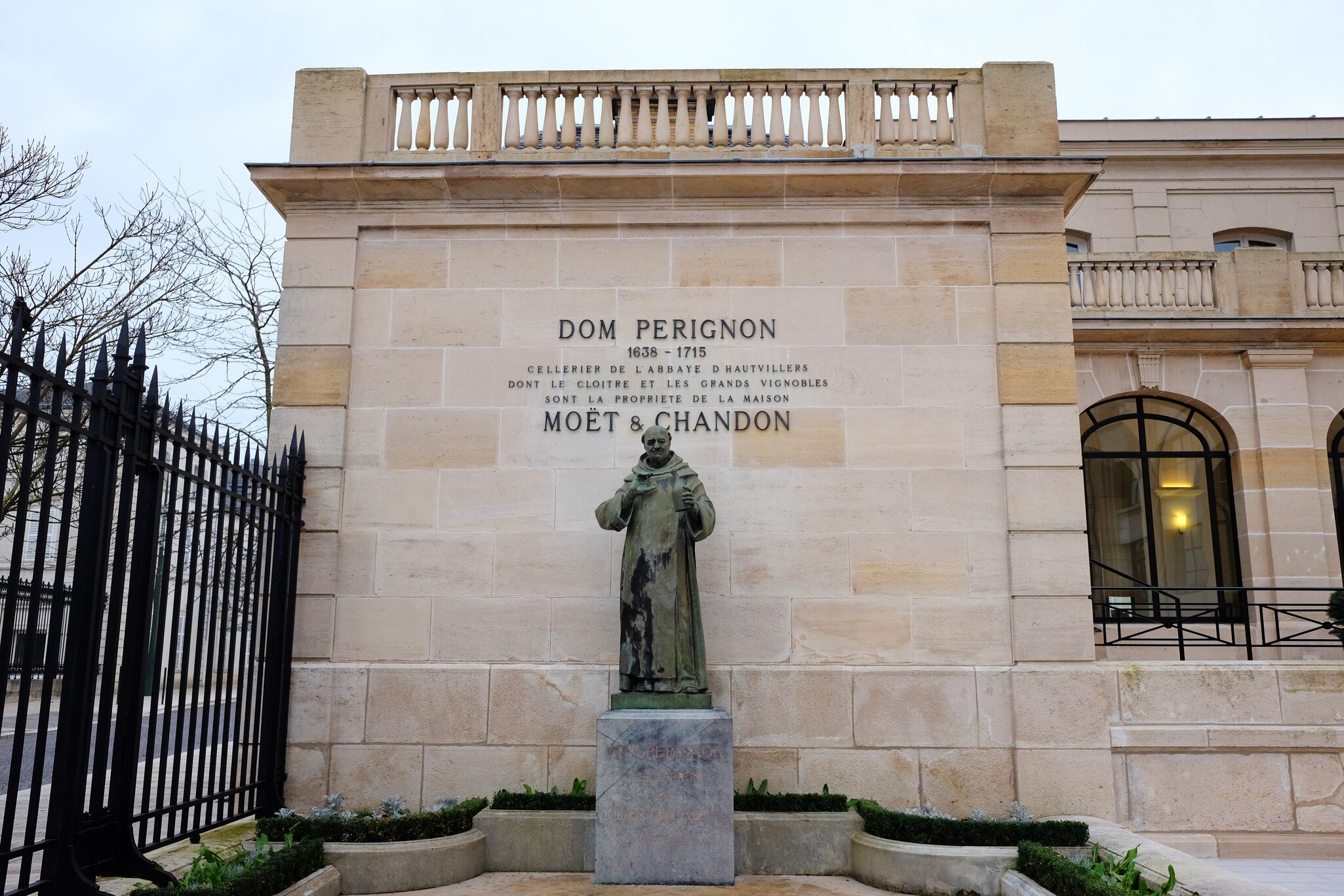 Epernay, France - November 18, 2017: Statue of Dom Perignon at Champagne house Moët & Chandon in Epernay, France. ; Shutterstock ID 1145298152;