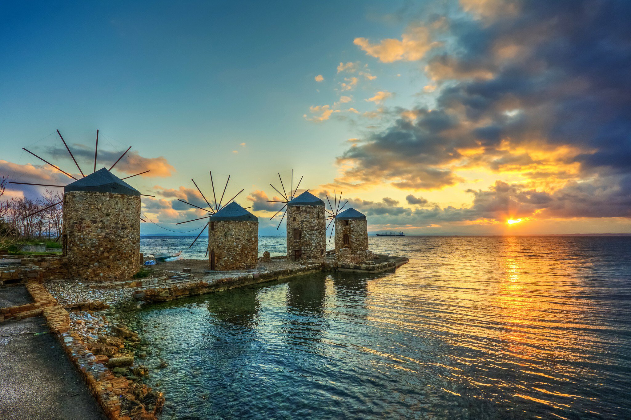 Windmills, Chios Island, Greece.