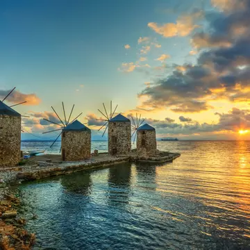 Windmills, Chios Island, Greece.