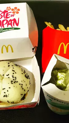  A fish fillet Yakiniku burger and Matcha Mcflurry from McDonald's Indonesia. 