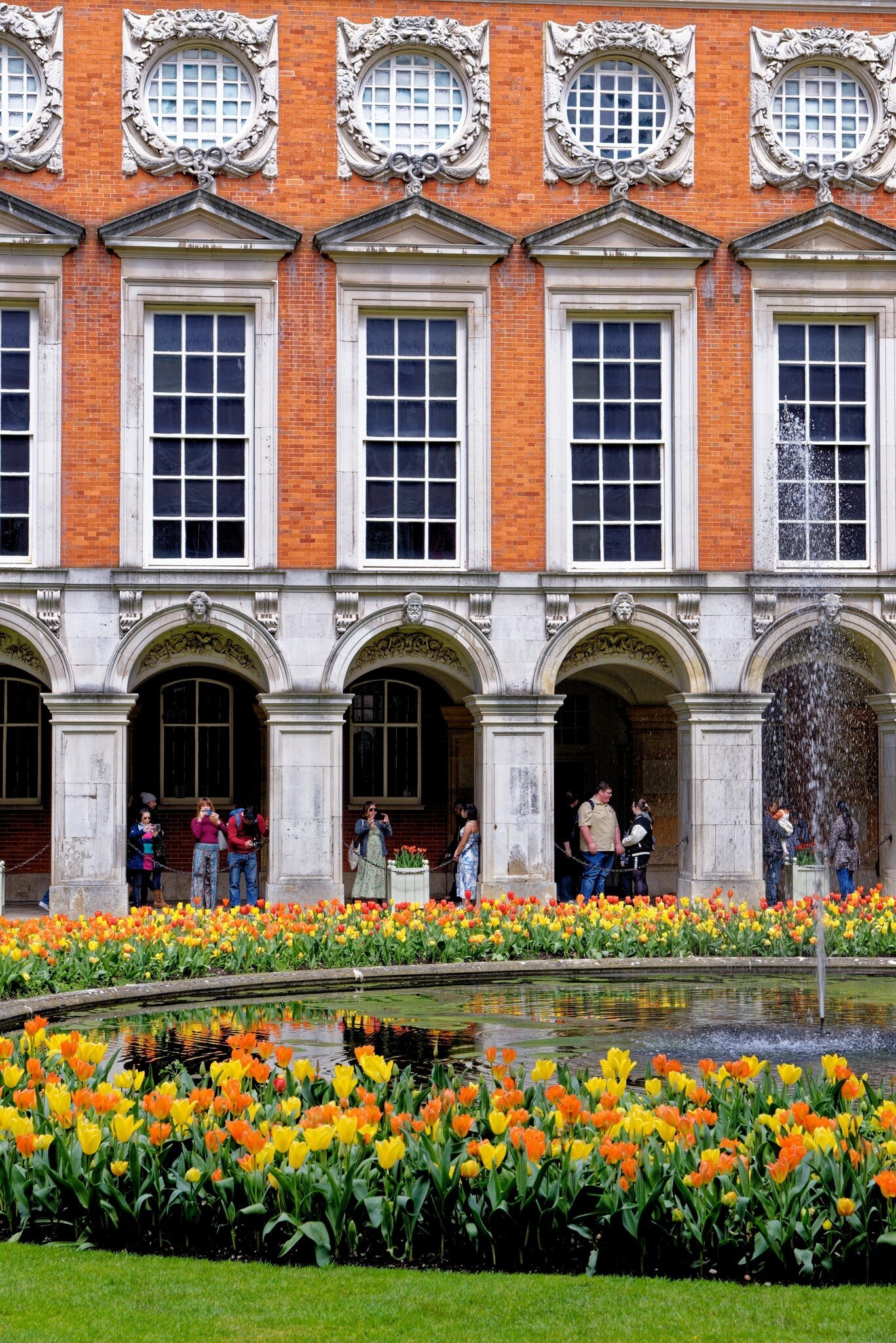 View of the Fountain Court cloisters at Hampton Court Palace in London, United Kingdom.
