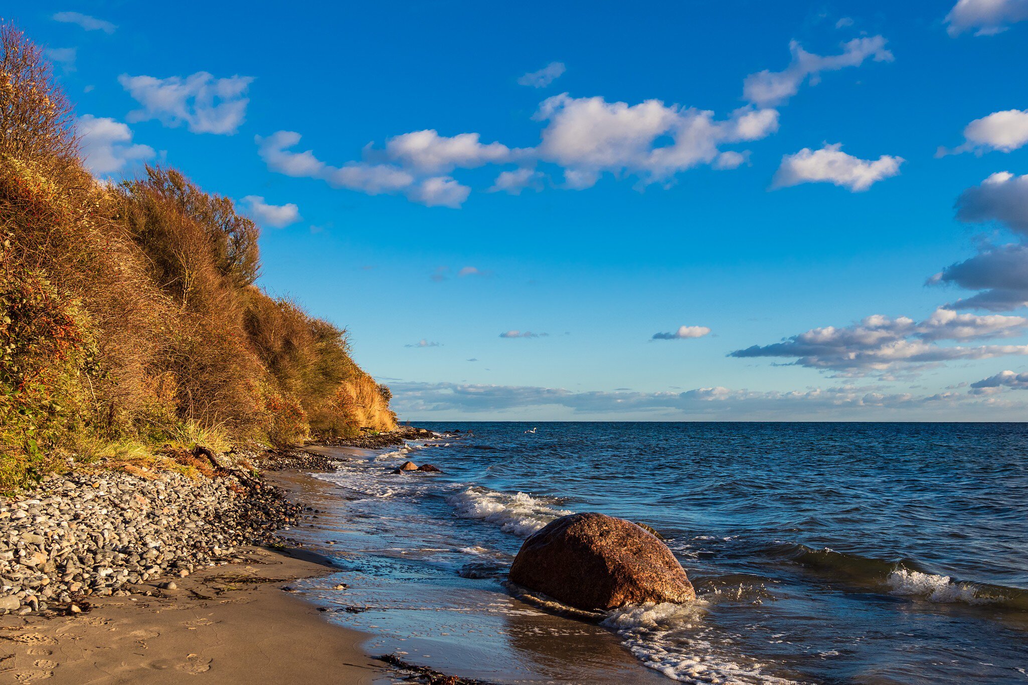 Baltic Sea coast in Klintholm Havn in Denmark.