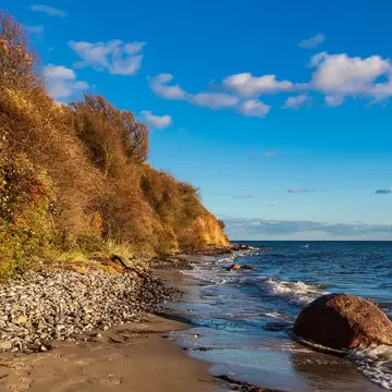 Baltic Sea coast in Klintholm Havn in Denmark.