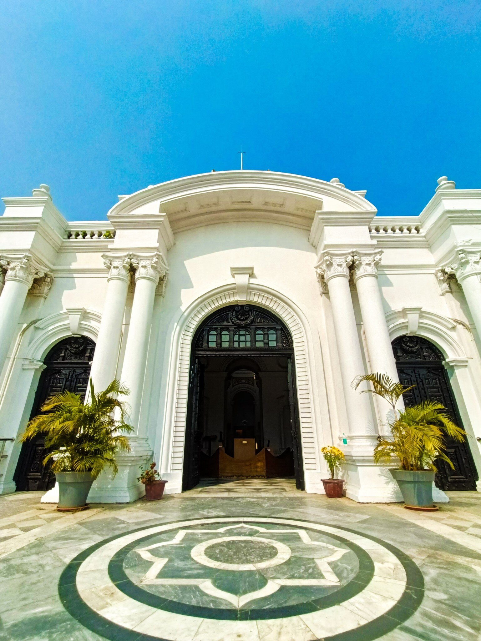 Facade of Ujjayanta Palace, a museum and the former palace of the Kingdom of Tripura situated in Agartala Rajbari, Tripura, India.