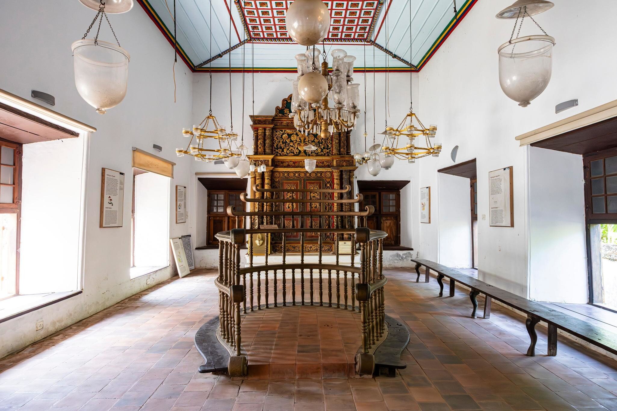 Interior of Chendamangalam Synagogue, Ernakulam district, Kerala, India.