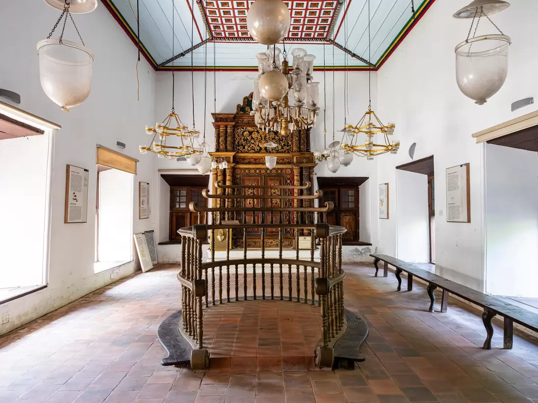 Interior of Chendamangalam Synagogue, Ernakulam district, Kerala, India.