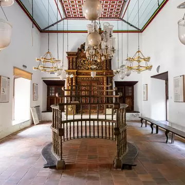 Interior of Chendamangalam Synagogue, Ernakulam district, Kerala, India.