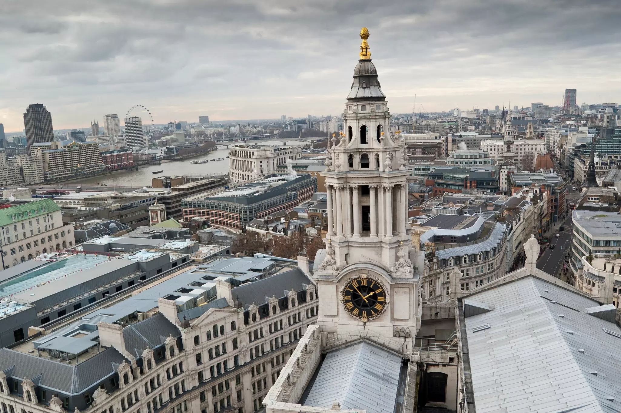 View of the city from the top of St Paul's Cathedral in London, UK.