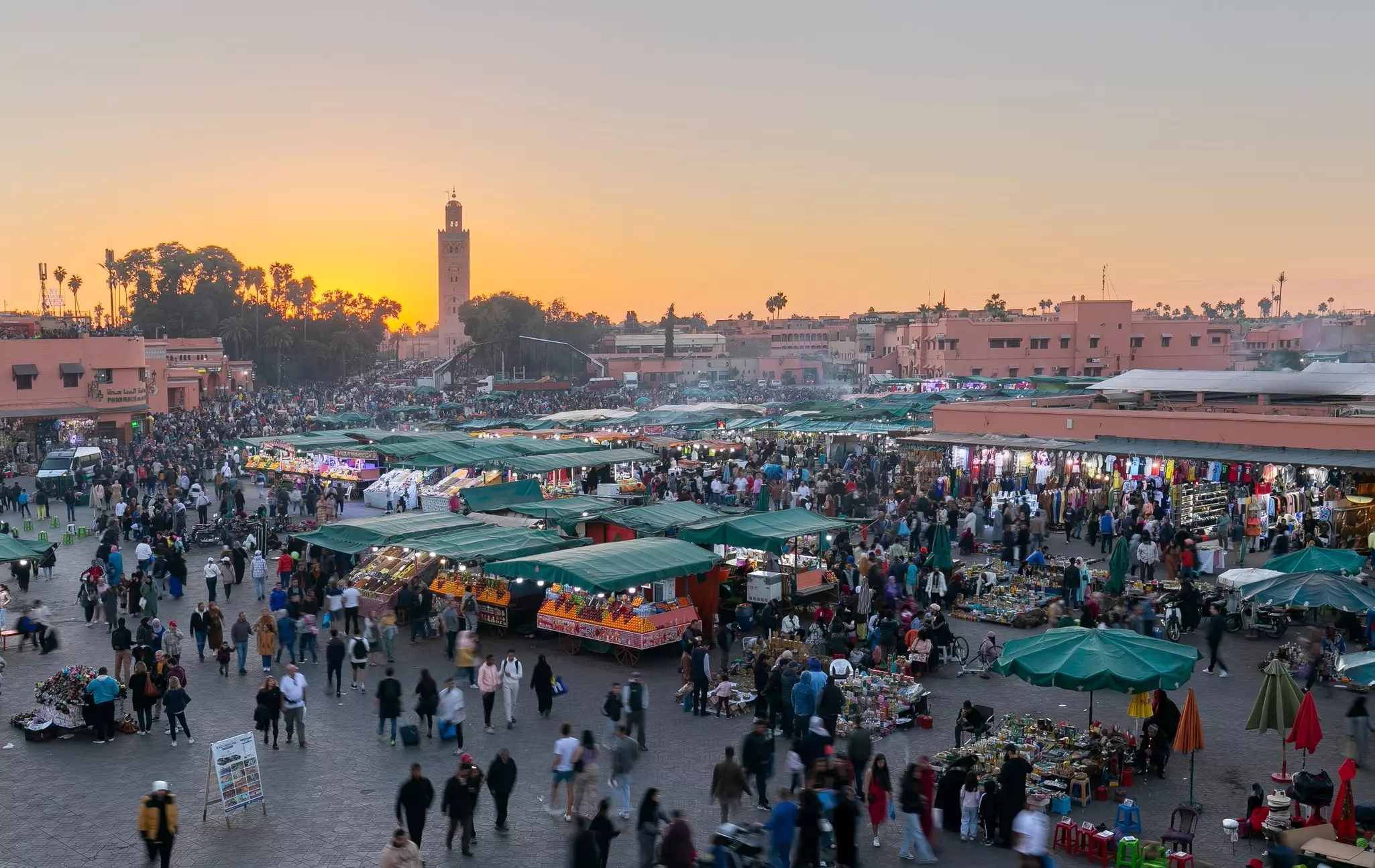 Jamaa el Fna market square, filled with people and vendors