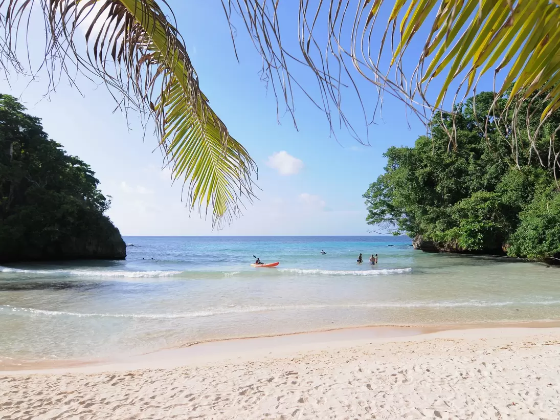 Port Antonio, Portland, Jamaica - 11th June 2017 : Beautiful view on Frenchman's Cove Beach with some tourists enjoying the water near Port Antonio, Jamaica; Shutterstock ID 1400504528;