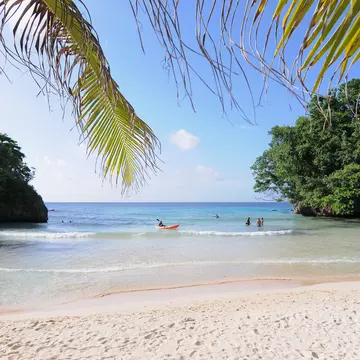 Port Antonio, Portland, Jamaica - 11th June 2017 : Beautiful view on Frenchman's Cove Beach with some tourists enjoying the water near Port Antonio, Jamaica; Shutterstock ID 1400504528;