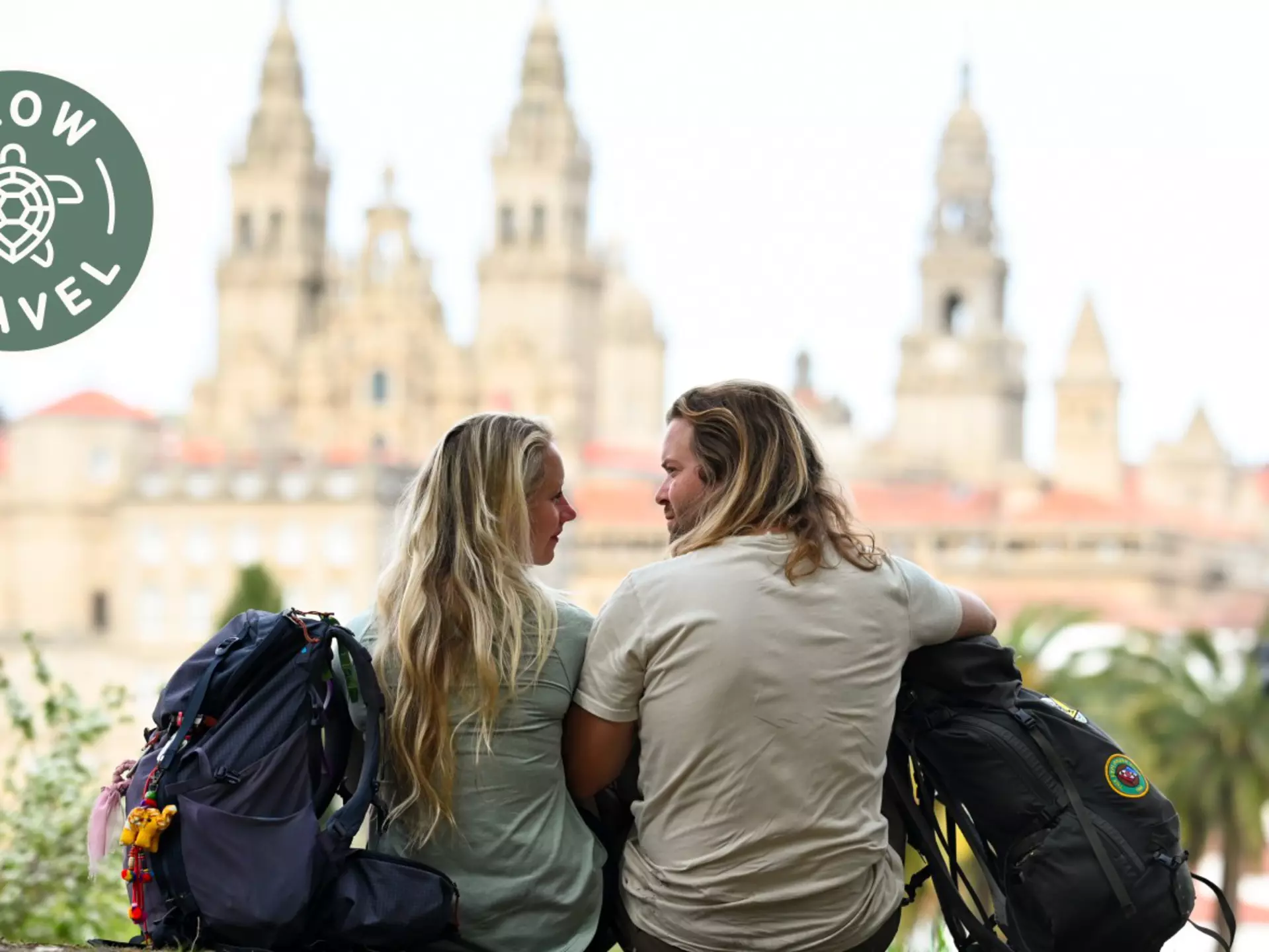 Liz Hooper and Joe Sills in Santiago de Compostela after completing the Camino de Santiago. © Joe Sills/Lonely Planet