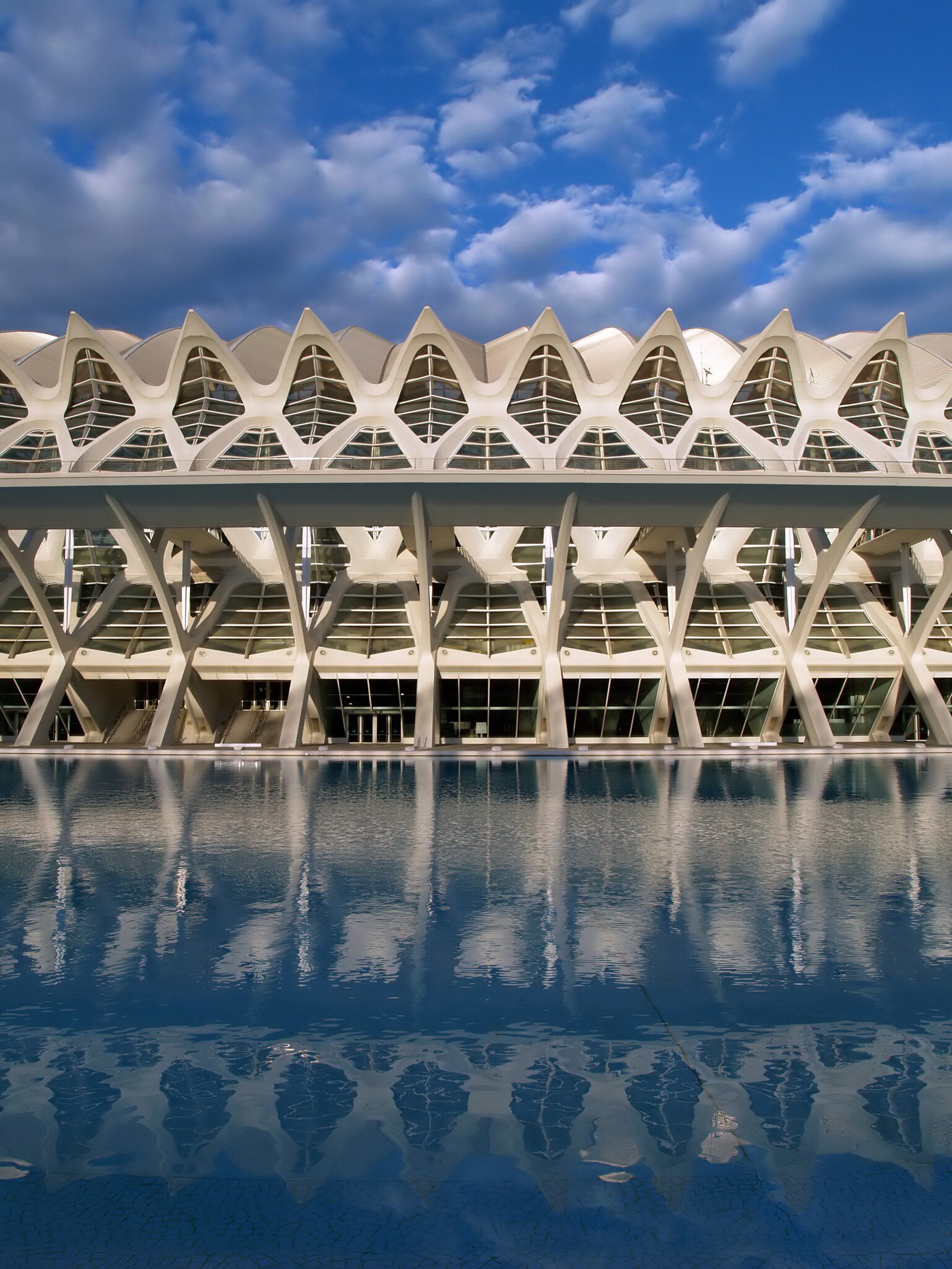 Exterior of the Ciudad de las Artes y las Ciencias, a cultural and architectural complex in Valencia, Spain.