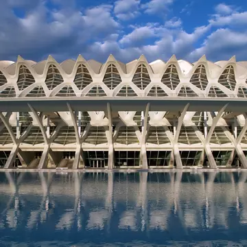 Exterior of the Ciudad de las Artes y las Ciencias, a cultural and architectural complex in Valencia, Spain.