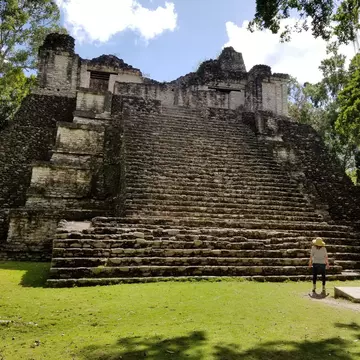 This is one of the well preserved ancient Mayan temples at the Dzibanche's archeological Mayan ruins site about two hours inland in the Yucatan region of Mexico. They still allow visitors to climb to the top of the temples but may need to restrict...