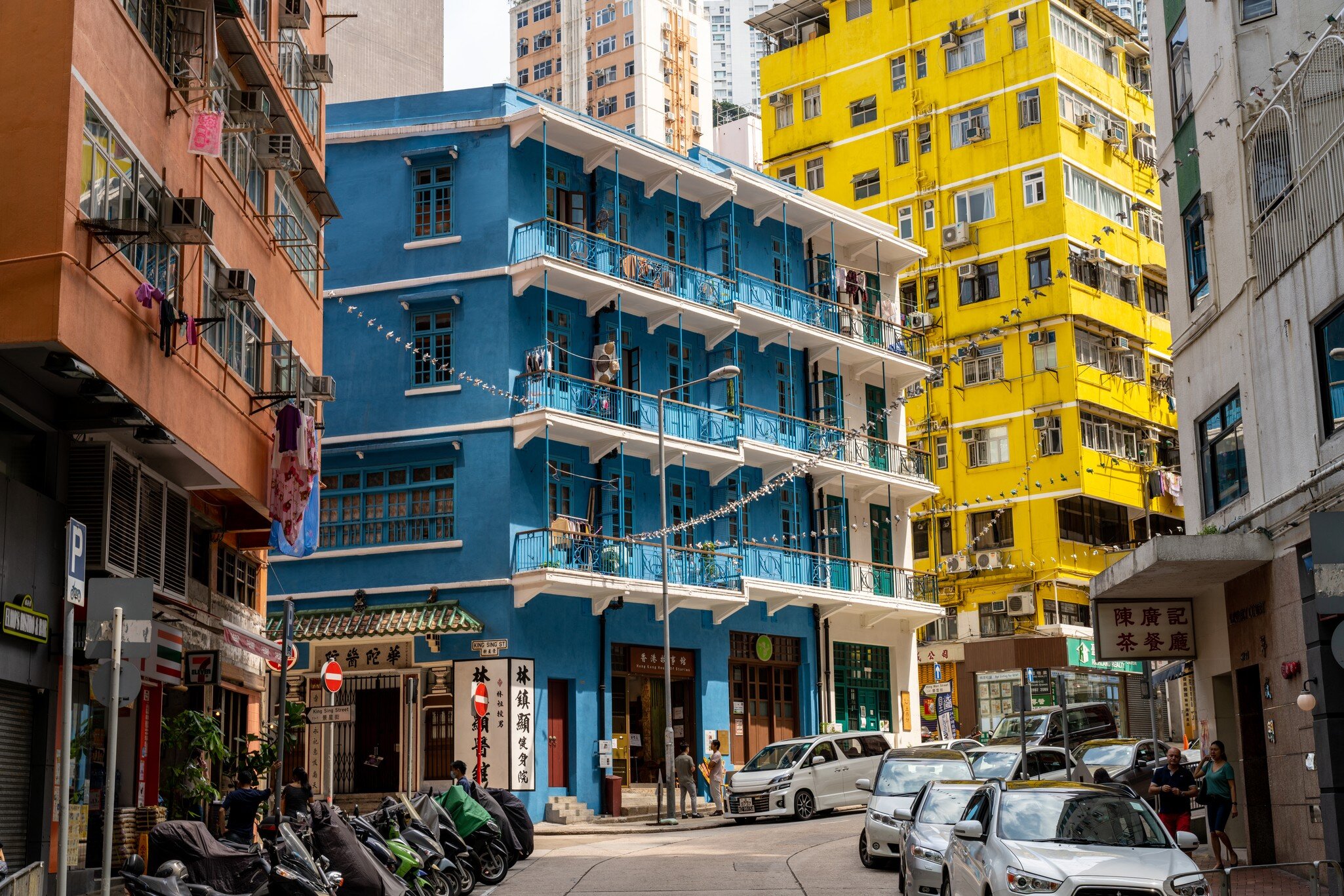 Hong Kong, China - May 10 2020: Blue House is a 4-storey balcony-type tenement block located at 72-74A Stone Nullah Lane, Wan Chai, Hong Kong., License Type: media, Download Time: 2024-08-29T09:28:07.000Z, User: pinkjozie64, Editorial: true, purchase_order: 56530, job: Global Publishing WIP, client: Pocket_Hong Kong 9, other: Jo-anne Riddell